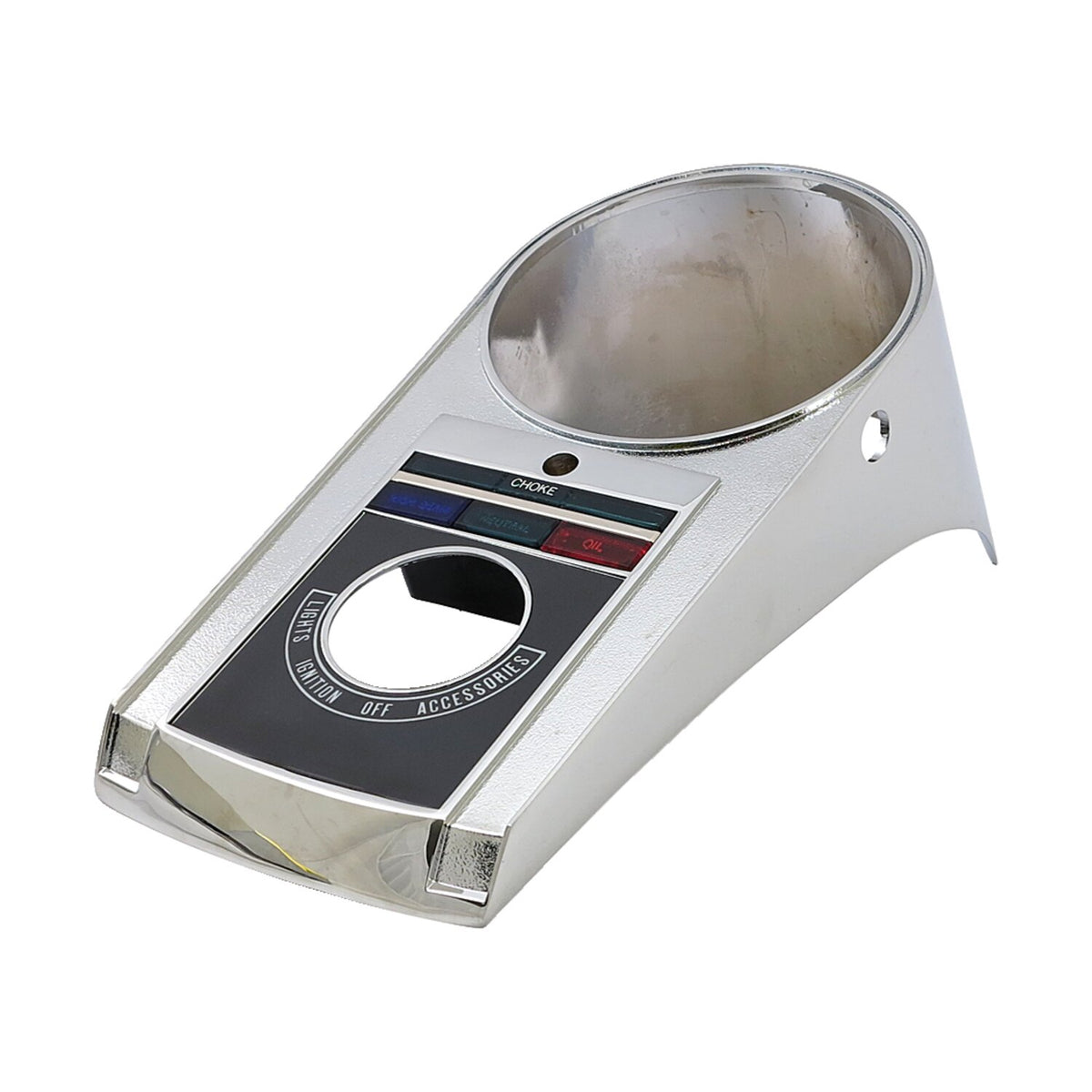 Die-cast aluminum dash cover, 68-90 style. Chrome