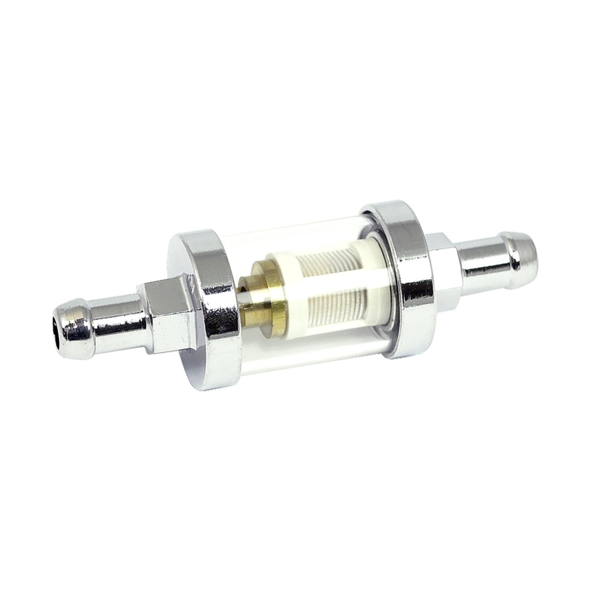 Clear-view fuel filter, 3/8" ID. Chrome
