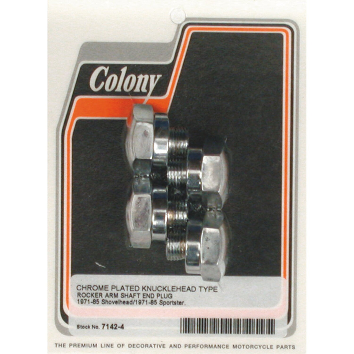 Colony, rocker shaft end plug set. Knuckle style. Chrome