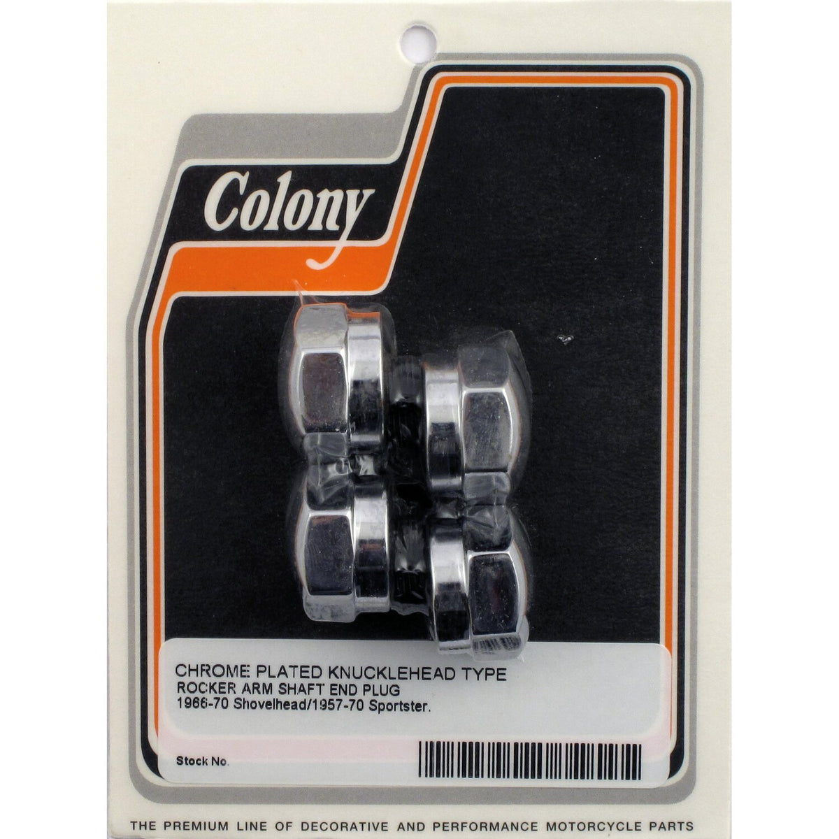 Colony, rocker shaft plug set. Knuckle style. Chrome