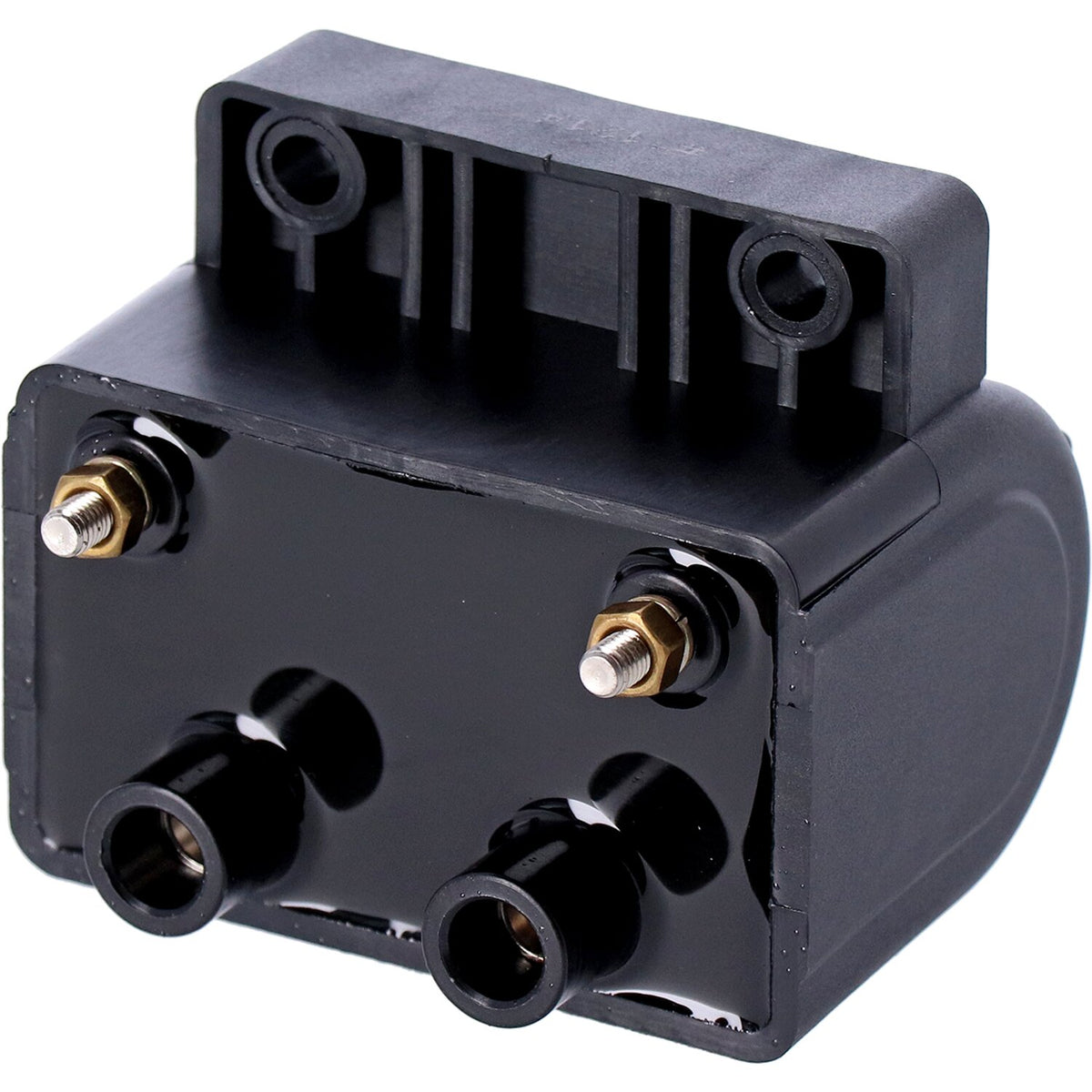 Late OEM style ignition coil. 12v, 5 ohm. Black