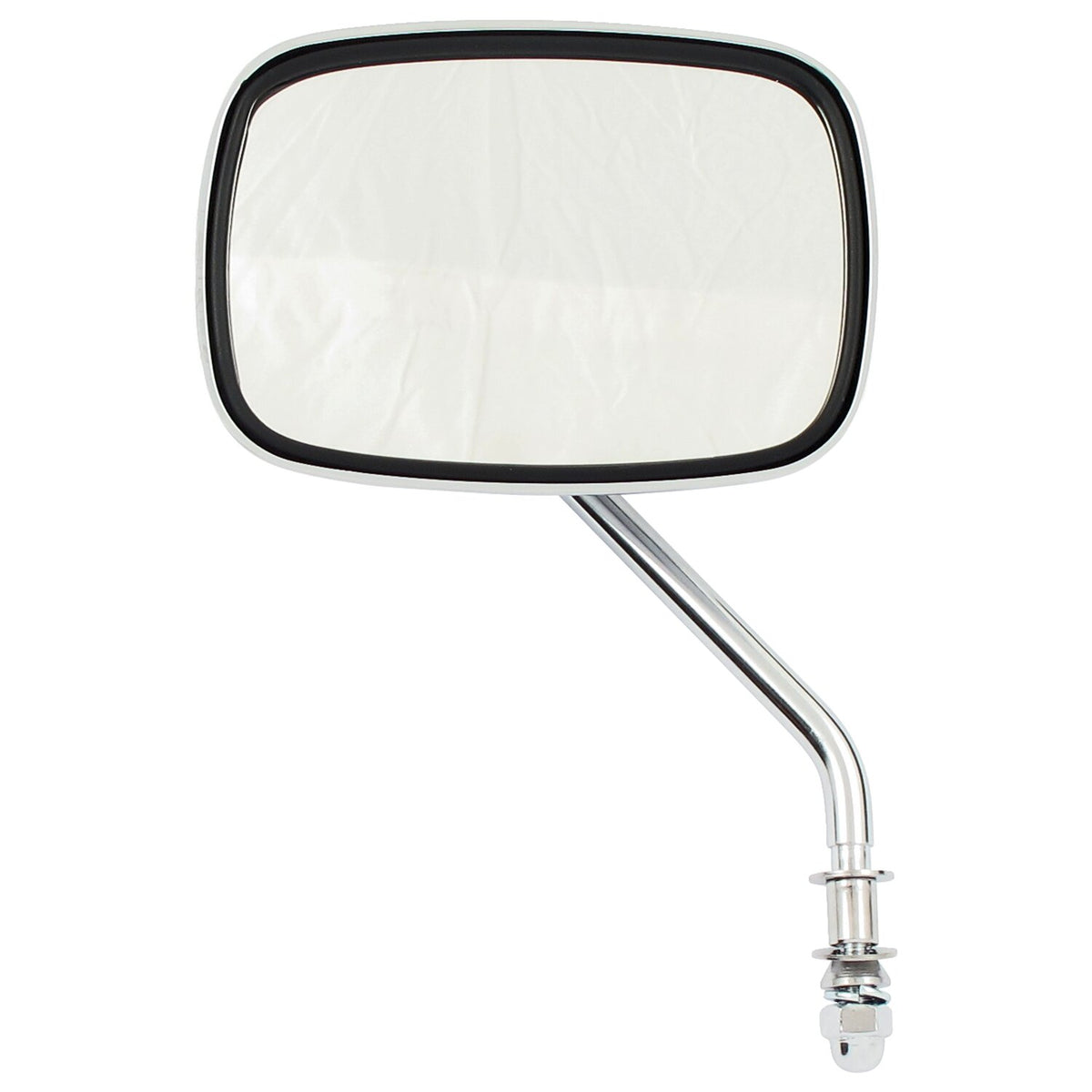 Late OEM style mirror, short stem, right side. Chrome