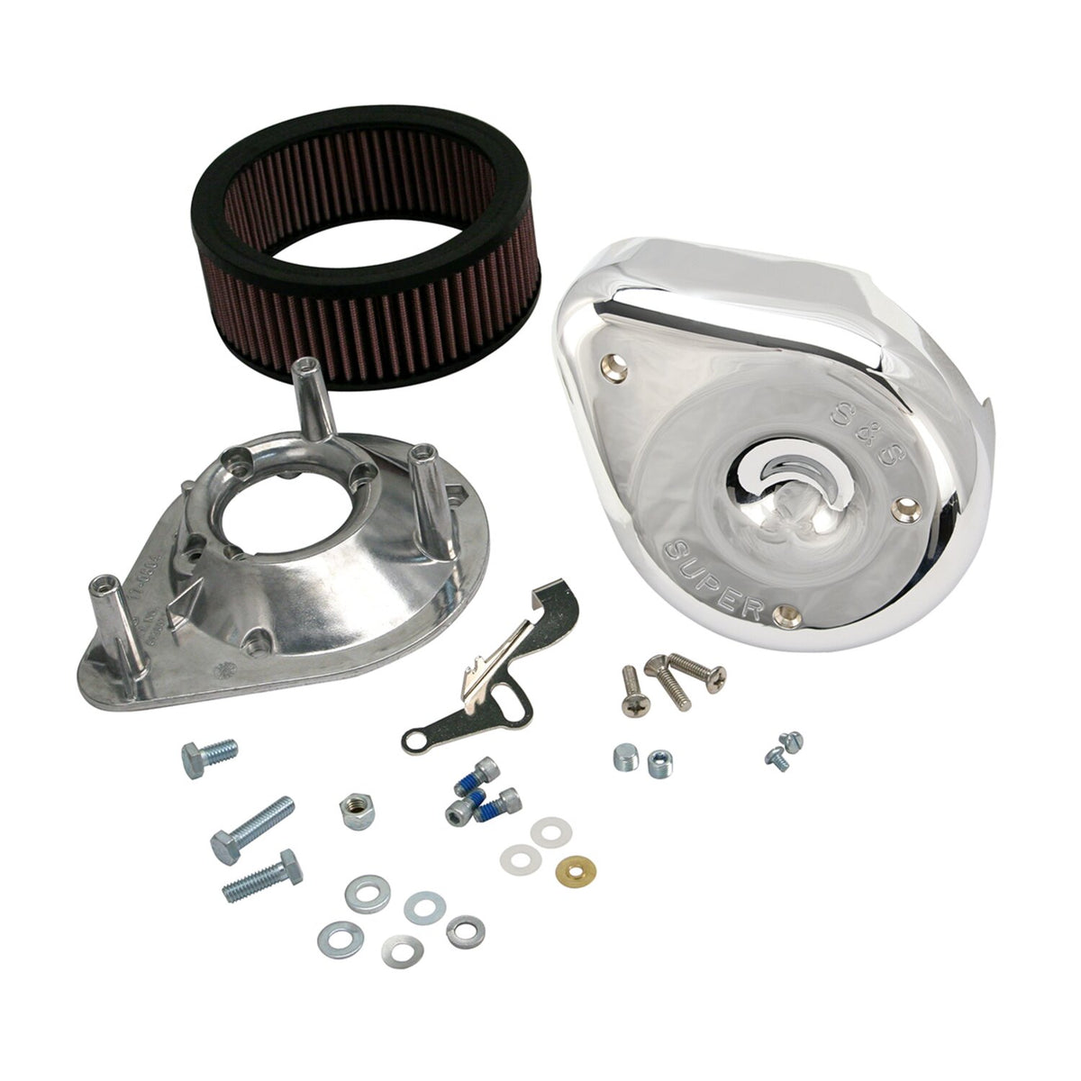 S&S, teardrop air cleaner assembly. Chrome