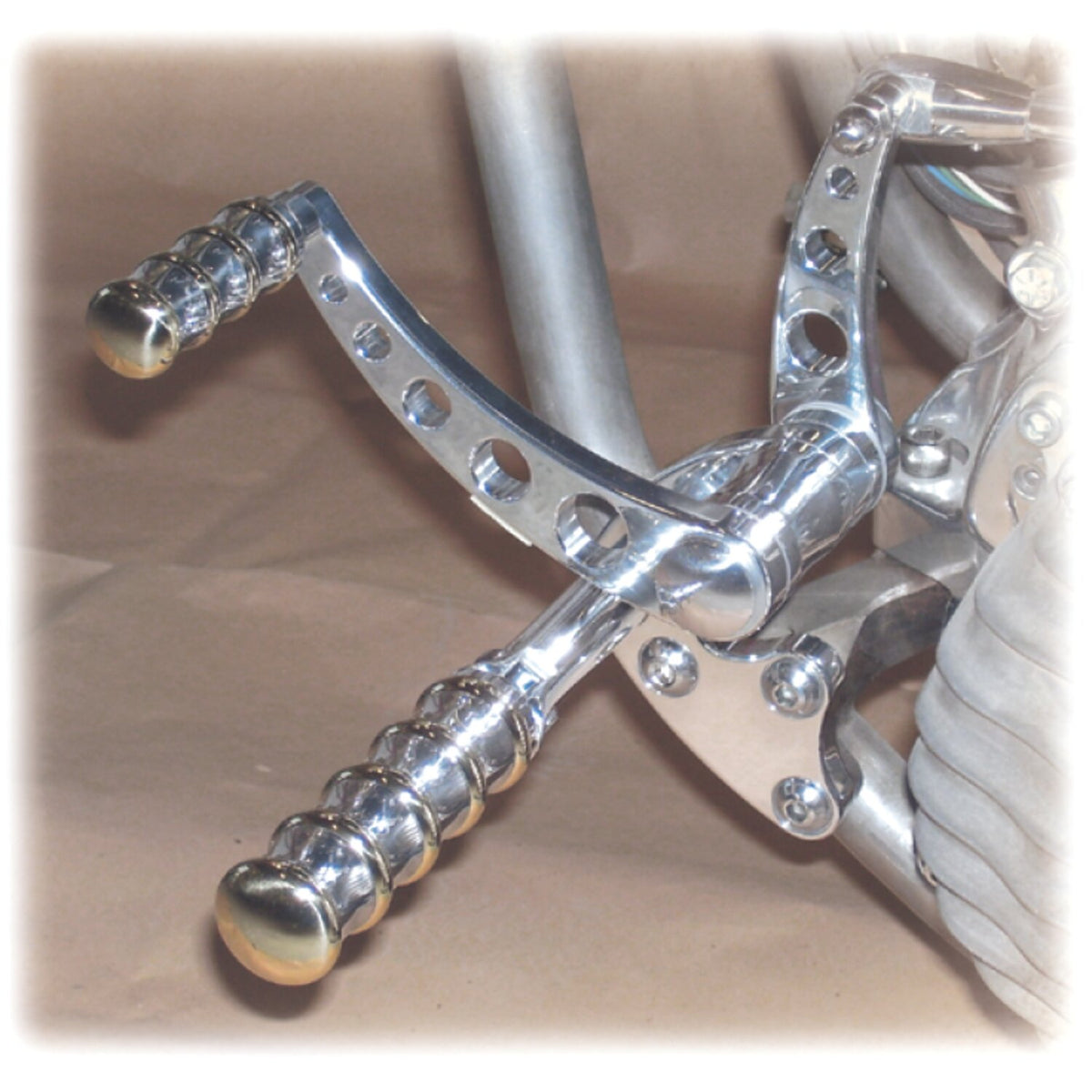 K-Tech, Vintage Style forward controls. Polished & brass