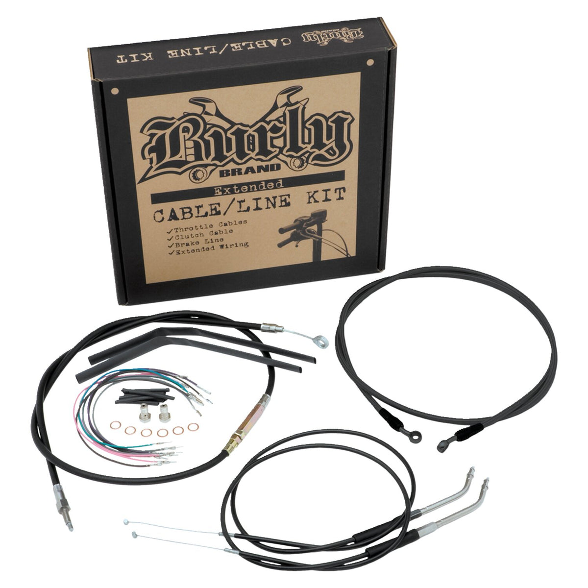 Burly apehanger cable/line kit 16", black