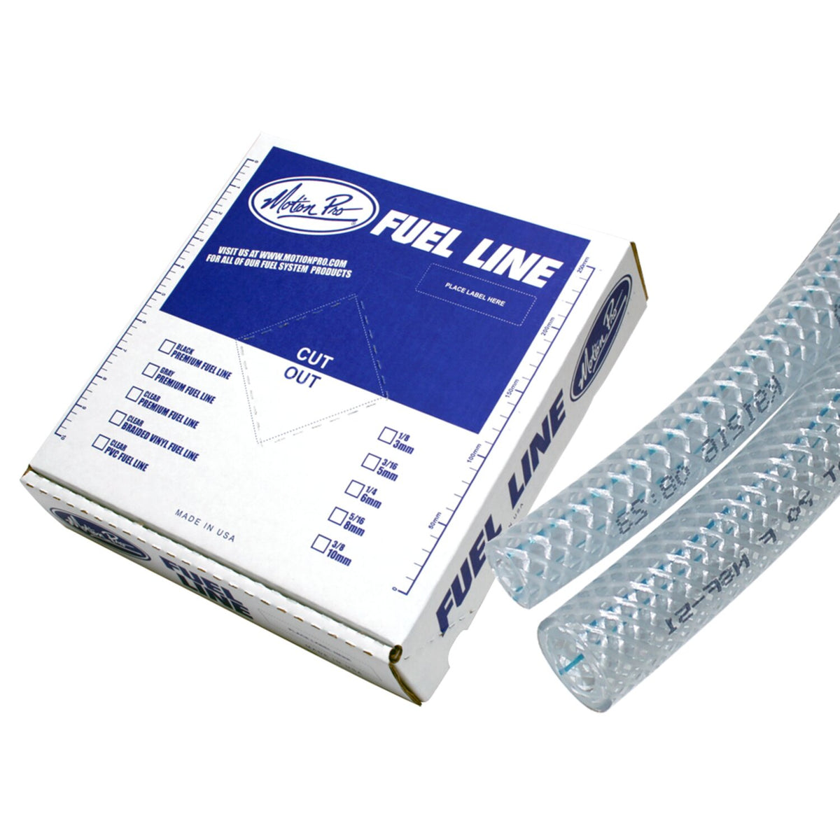 Motion Pro, fuel line braided vinyl. Clear. 5/16"