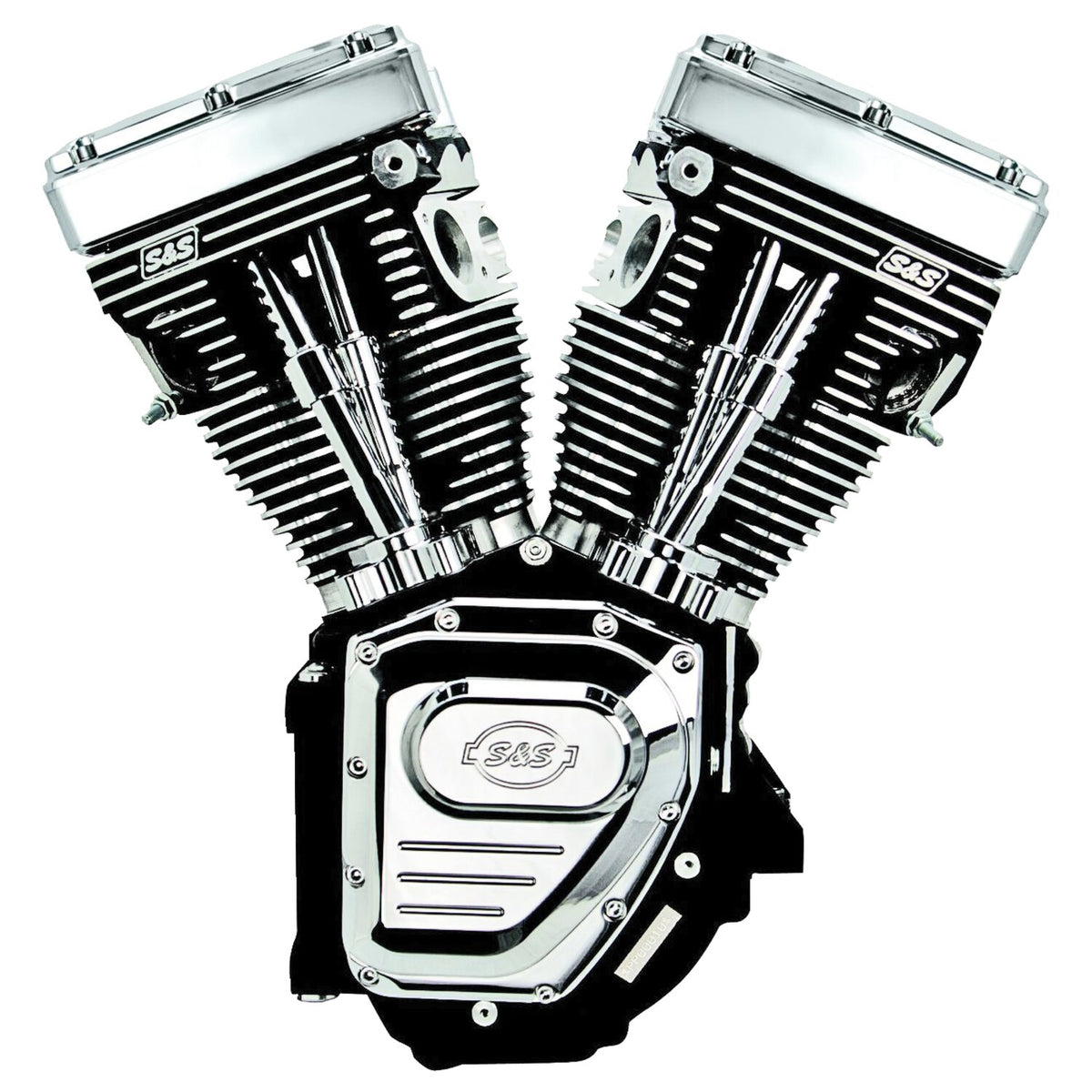 S&S, 4-1/8" bore 124" long block TC engine. Black/chrome