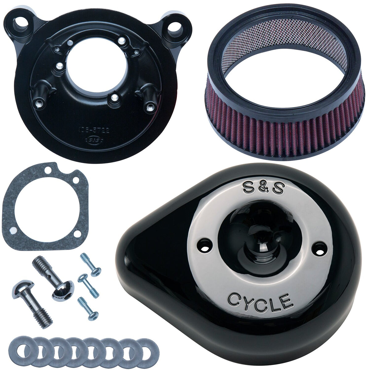 S&S Stealth, black teardrop air cleaner kit