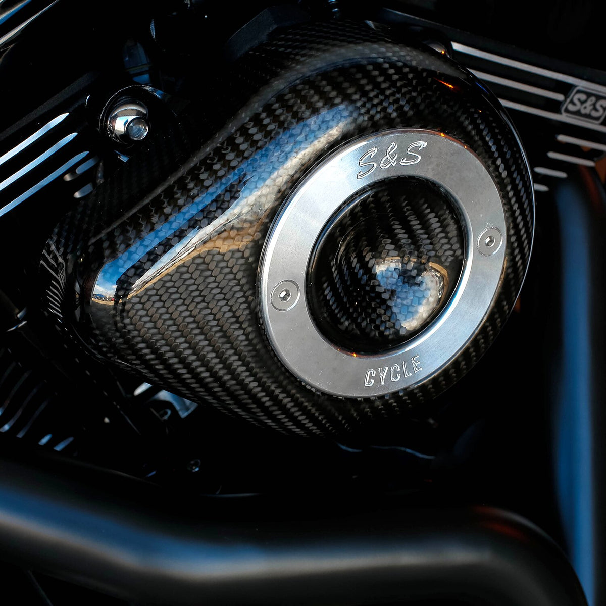 S&S Stealth, carbon teardrop air cleaner kit