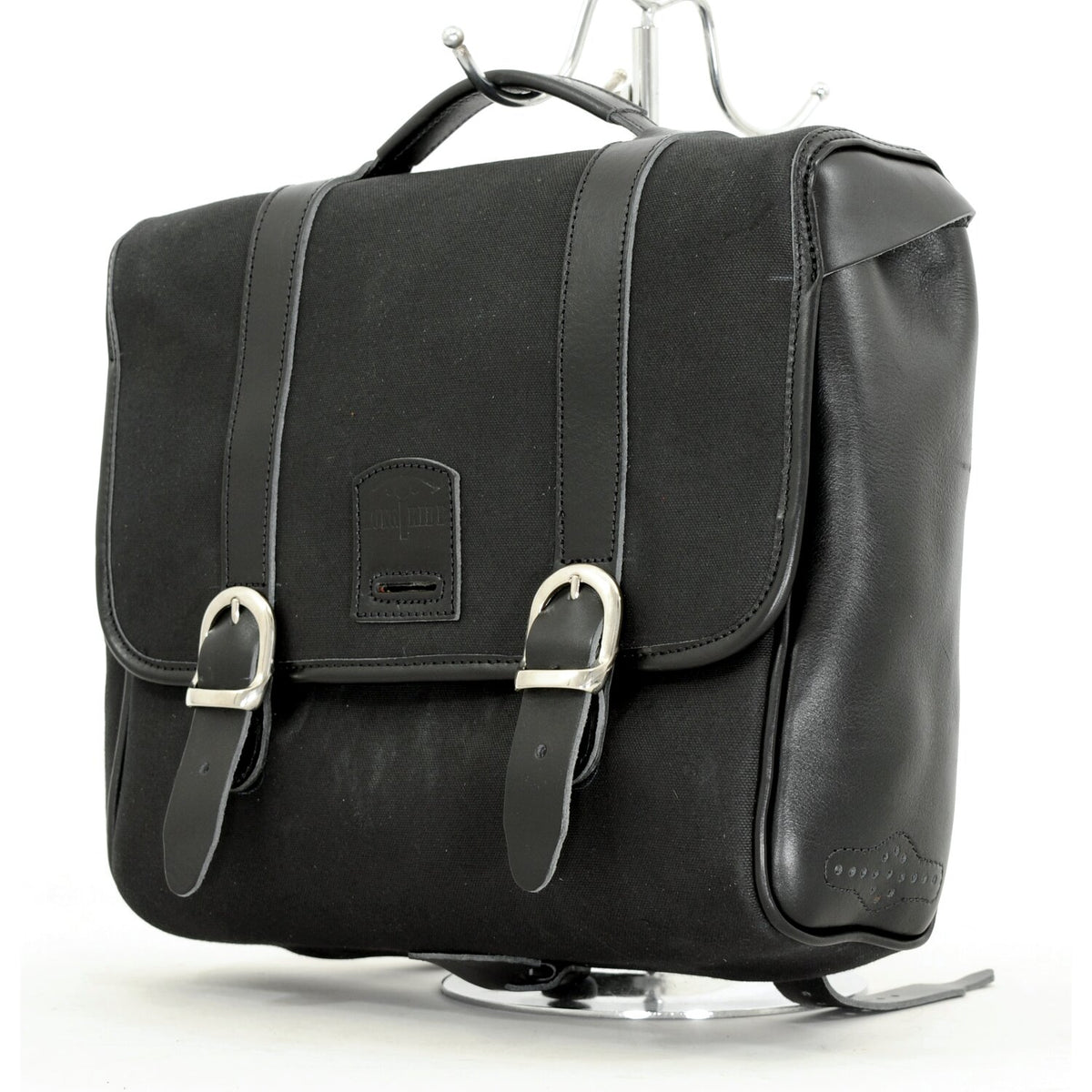 Longride, 'Classic'' waxed cotton saddlebag. Black