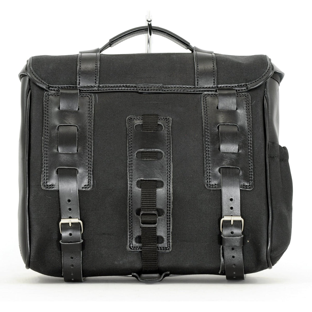 Longride, 'Classic'' waxed cotton saddlebag. Black