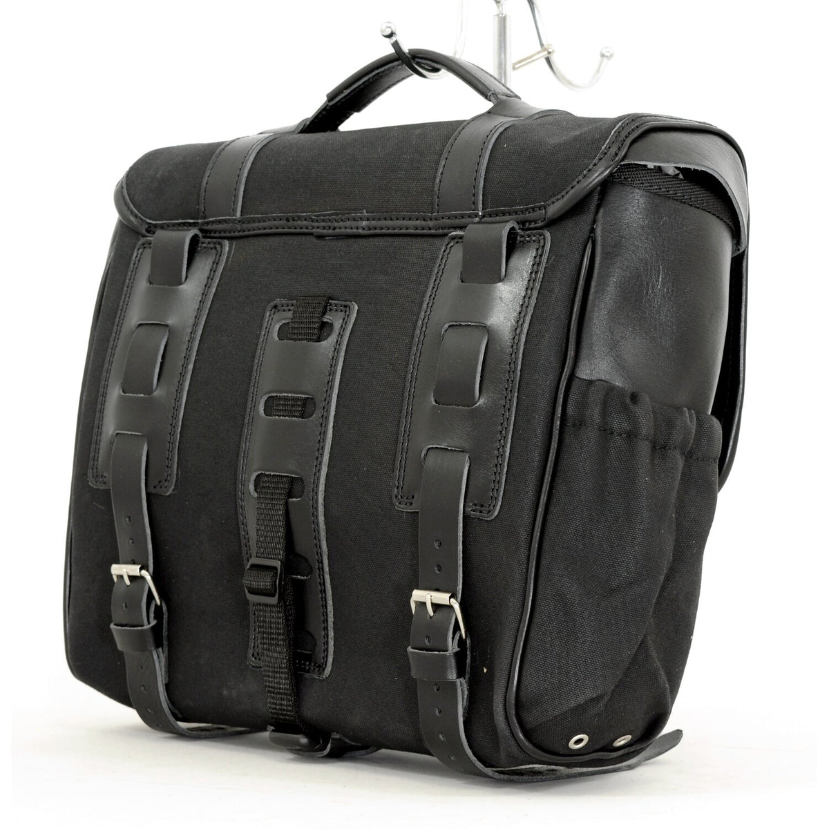 Longride, 'Classic'' waxed cotton saddlebag. Black