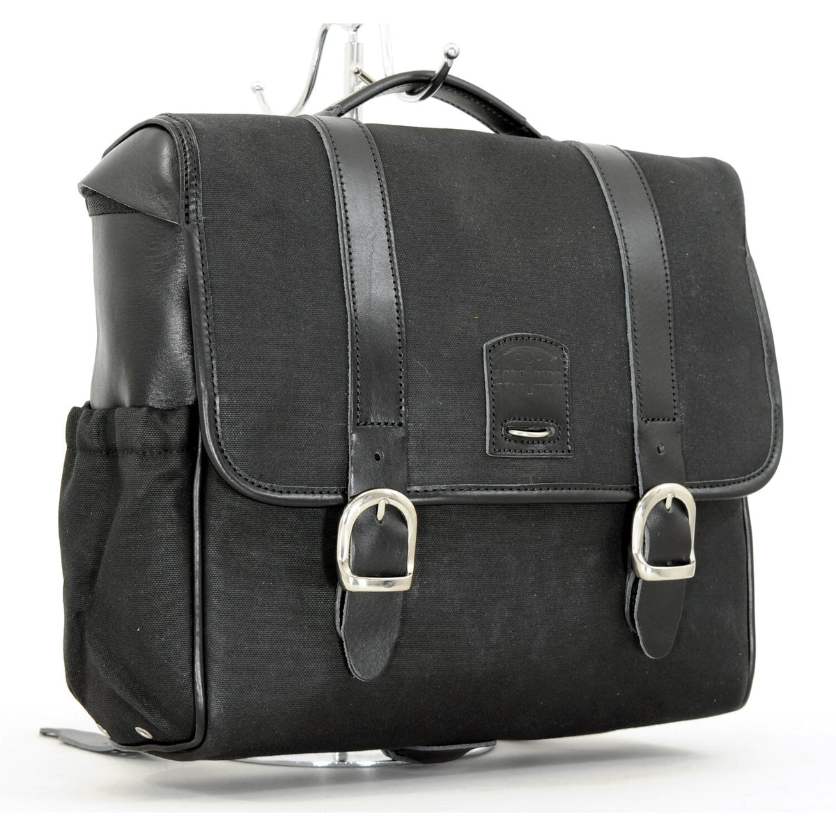 Longride, 'Classic'' waxed cotton saddlebag. Black