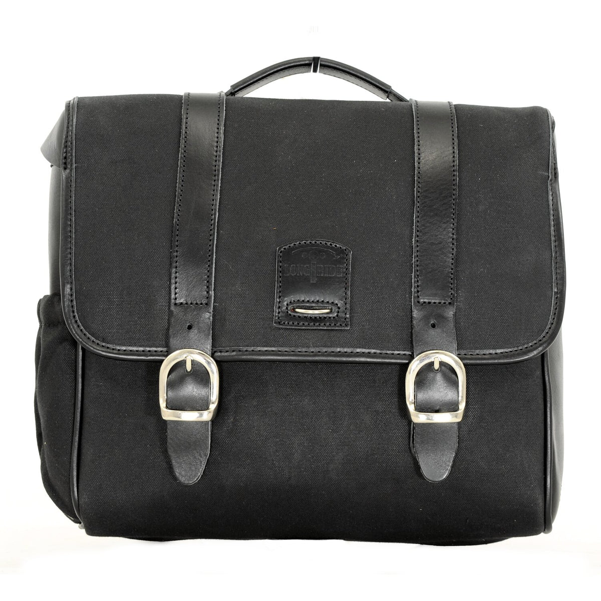 Longride, 'Classic'' waxed cotton saddlebag. Black
