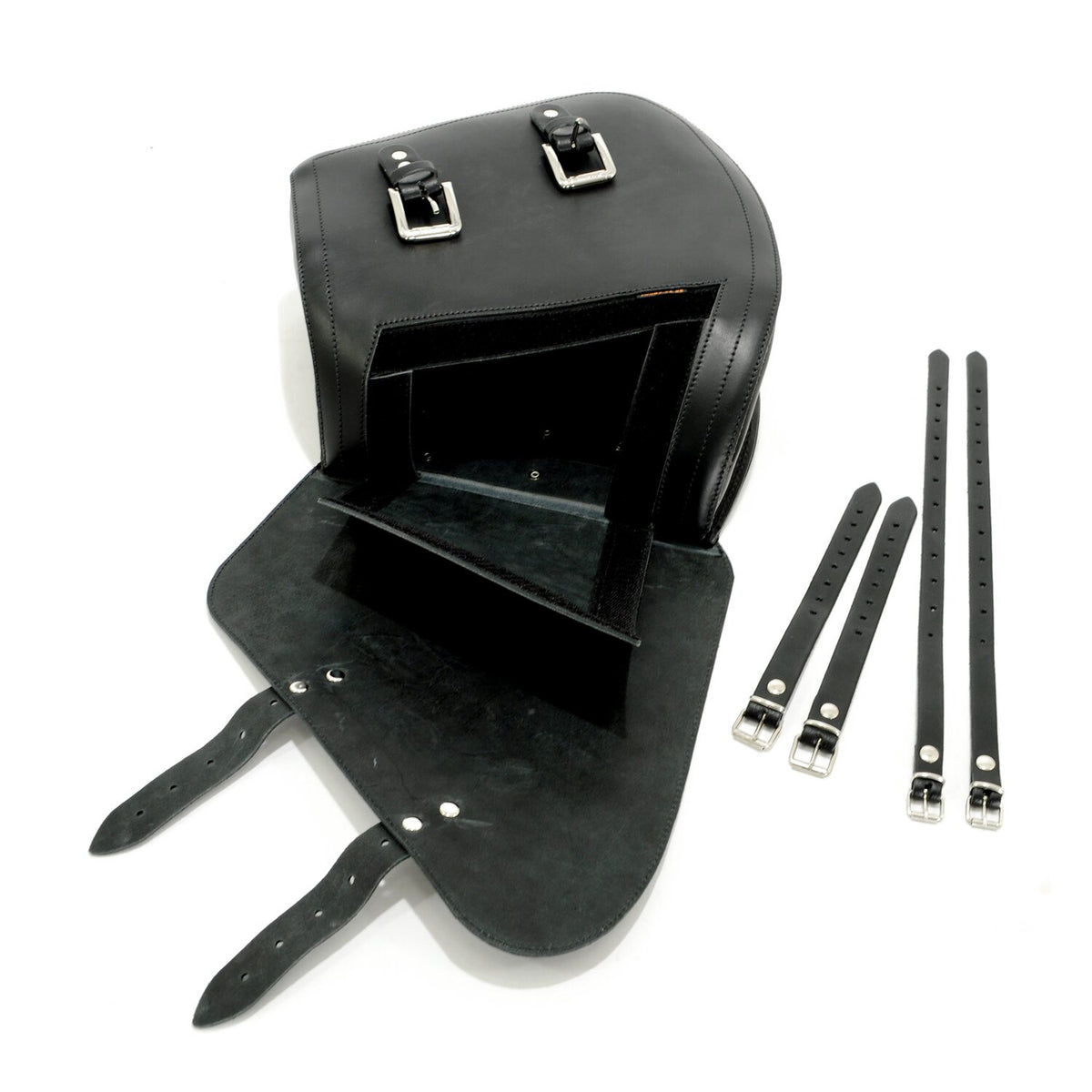 Longride, swingarm bag. Smooth, black leather. 11.6 liter
