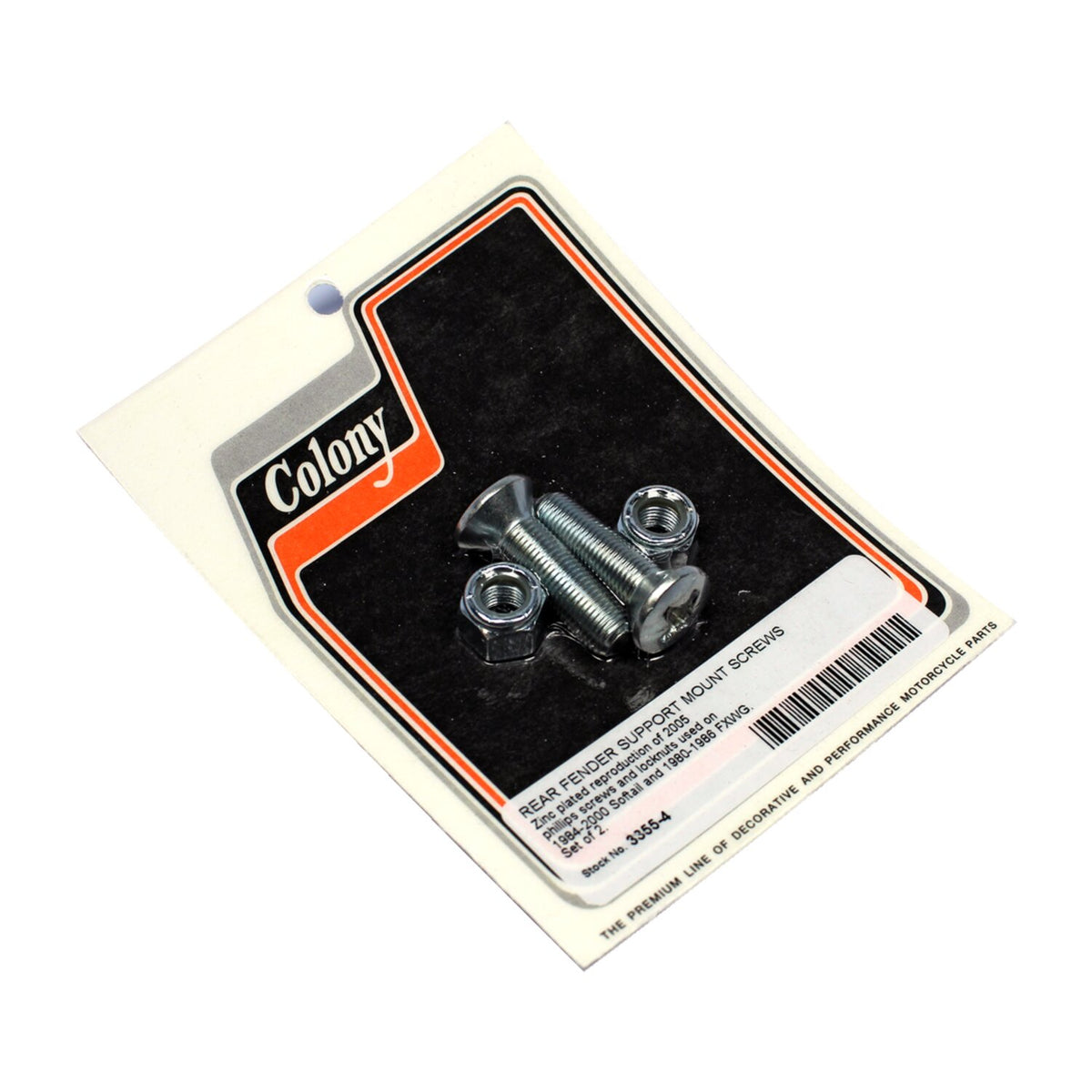 Colony, rear fender support mount screw set. Zinc