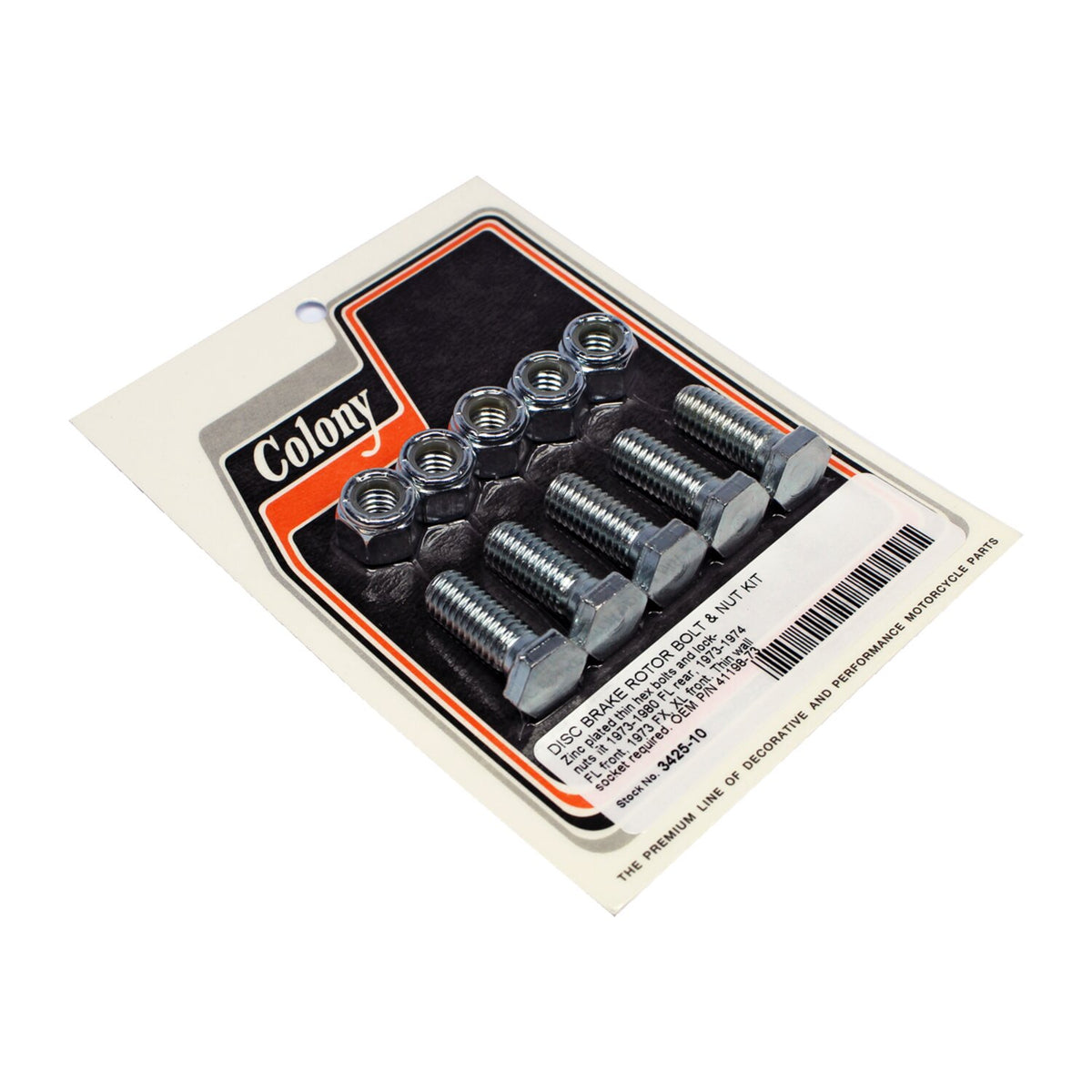 Colony, front/rear brake rotor bolt & nut kit. Zinc