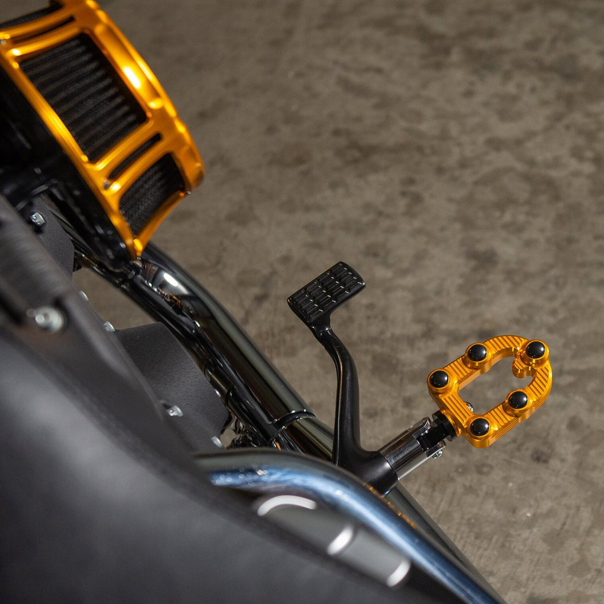 Arlen Ness, MX foot pegs. Gold