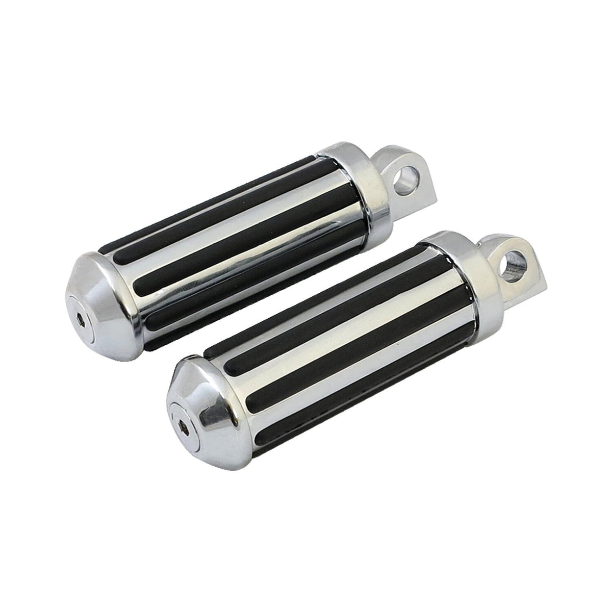 Rail foot pegs small diameter. Chrome w/rubber inlays