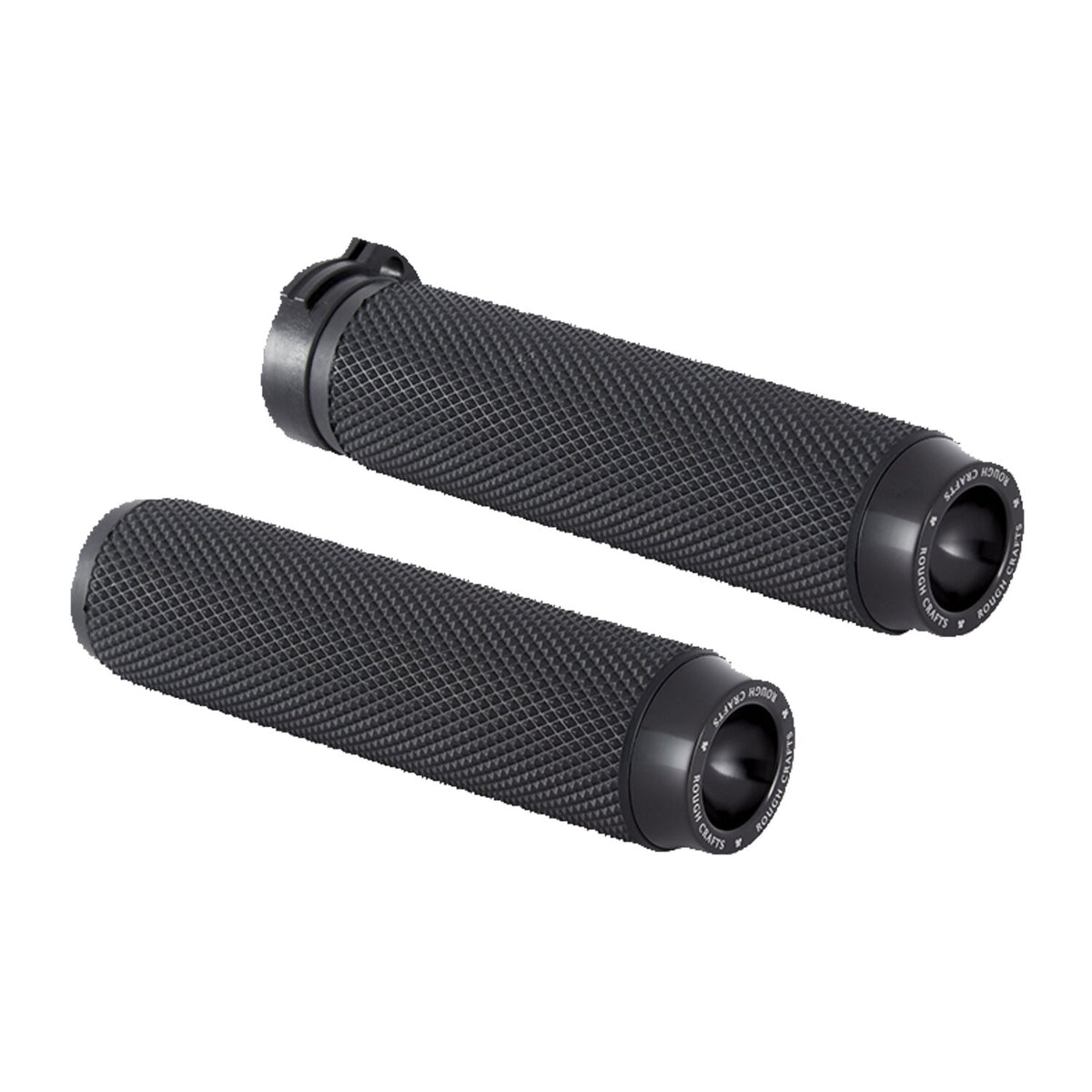 Rough Crafts, knurled rubber handlebar grips. Black