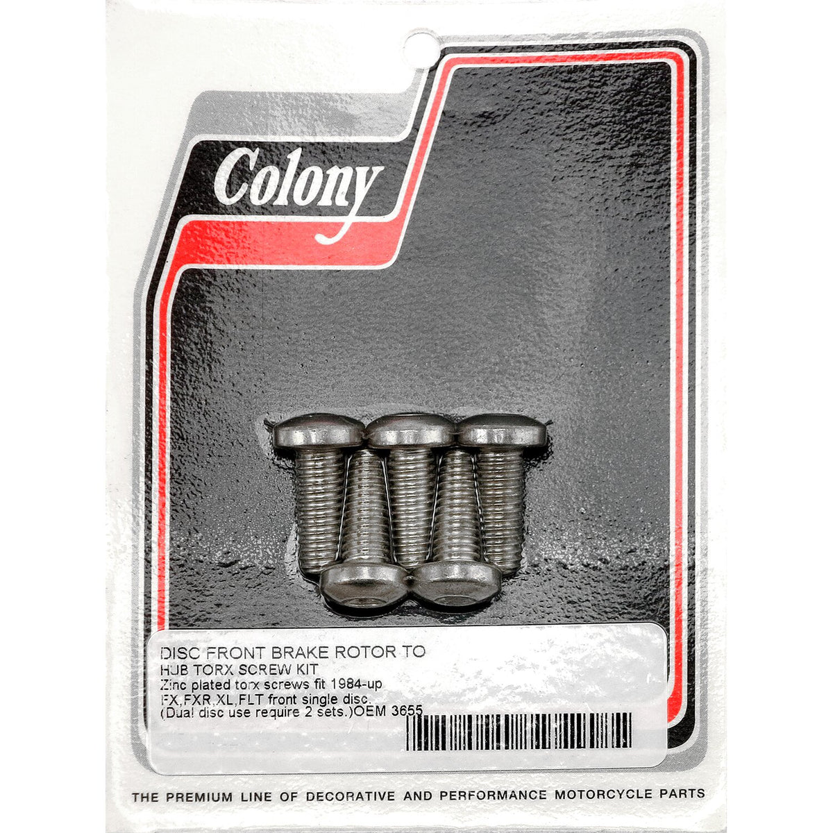Colony, front brake rotor bolt set. Zinc