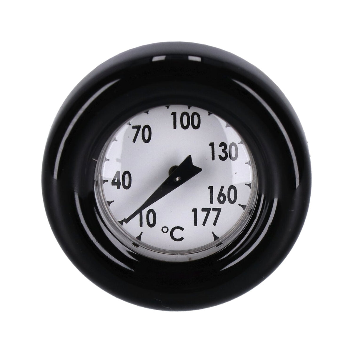 Oil tank dipstick with temperature gauge. Black w/white face