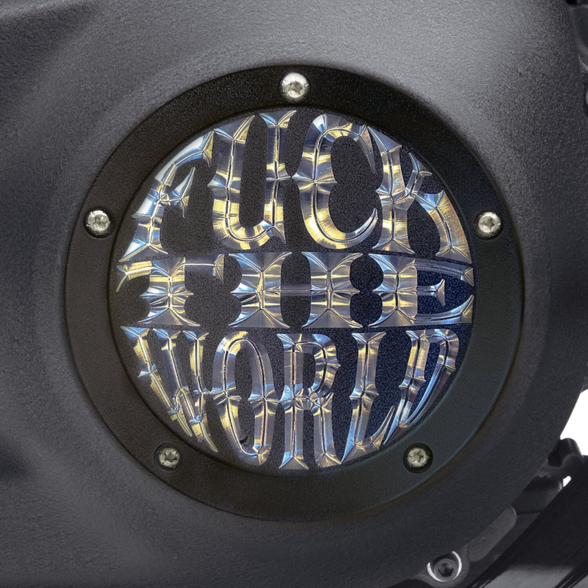 Indian Larry, 'FTW' derby cover. Matte black/clear