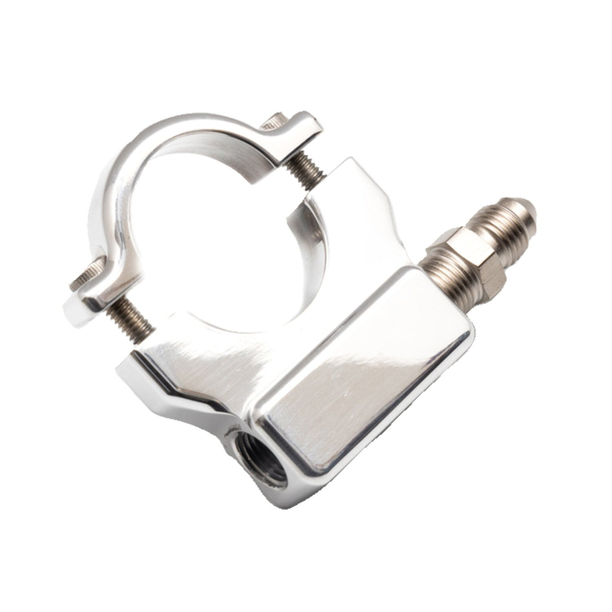 Feuling, 1-1/4" handlebar oil pressure gauge mount. Polished