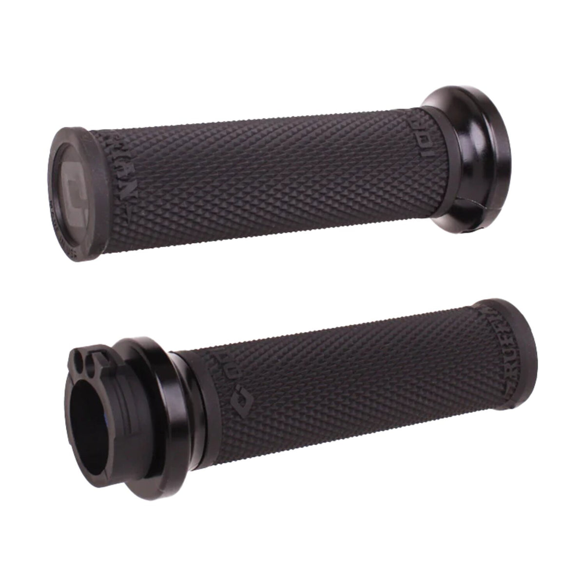 ODI, V-twin lock-on cable Ruffian-HD grips. Black/Black