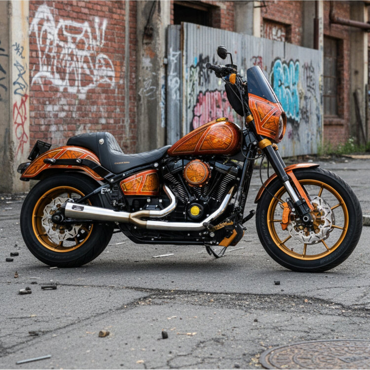 Malparidos, M8 Softail 2-1 exhaust. SS Polished. Euro 4/5