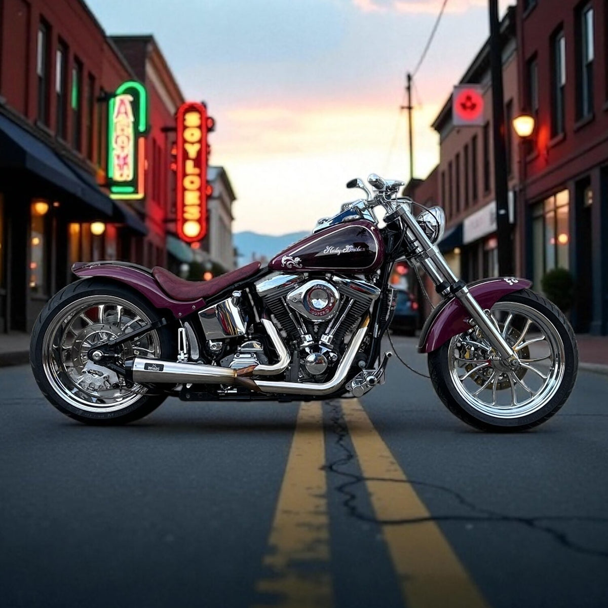 Malparidos, Evo Softail/FXR 2-1 exhaust SS Polished. Euro 0/
