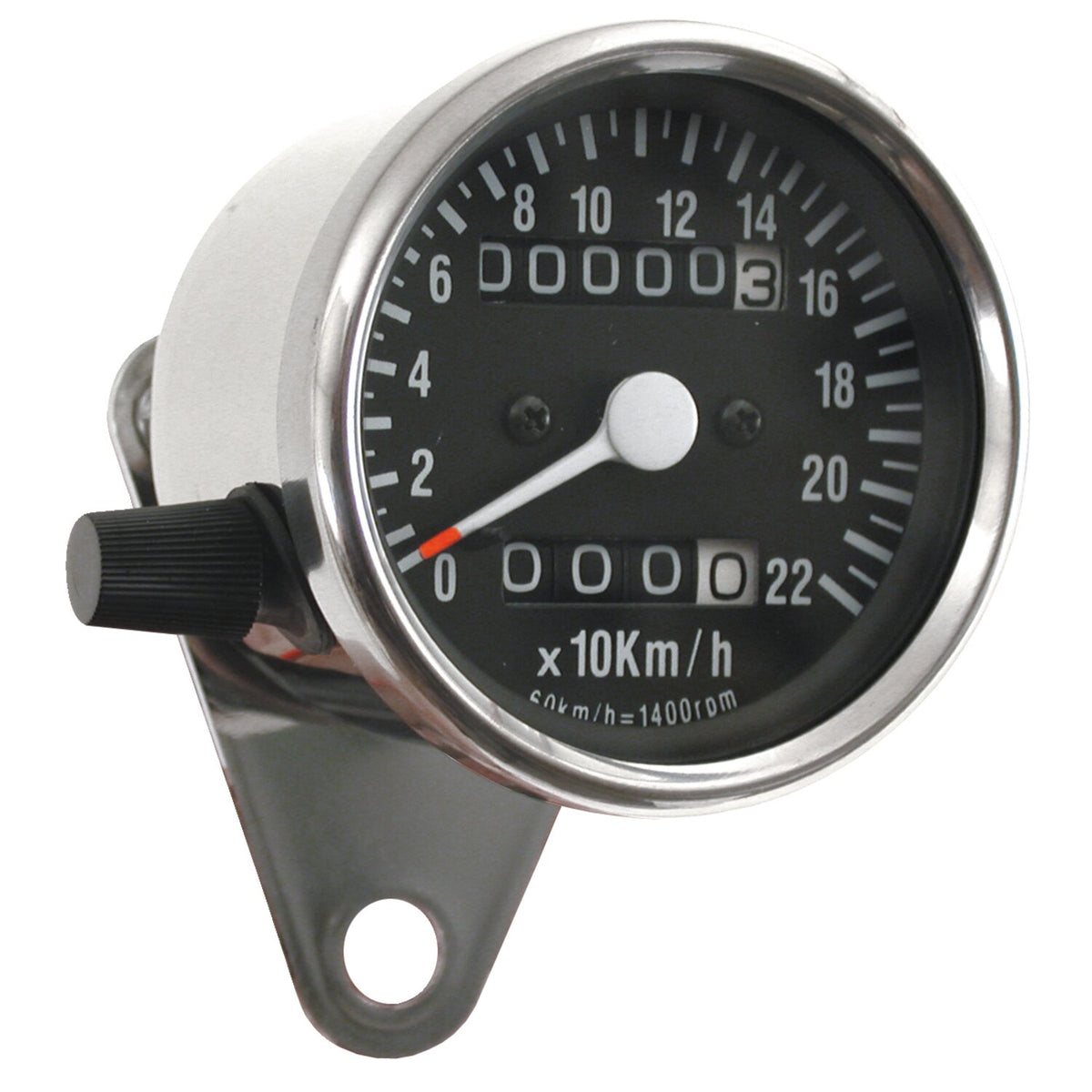 Mini speedo, 2:1 kmh. with tripmeter chrome