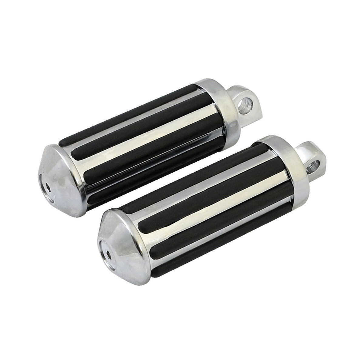 Rail foot pegs large diameter. Chrome w/rubber inlays