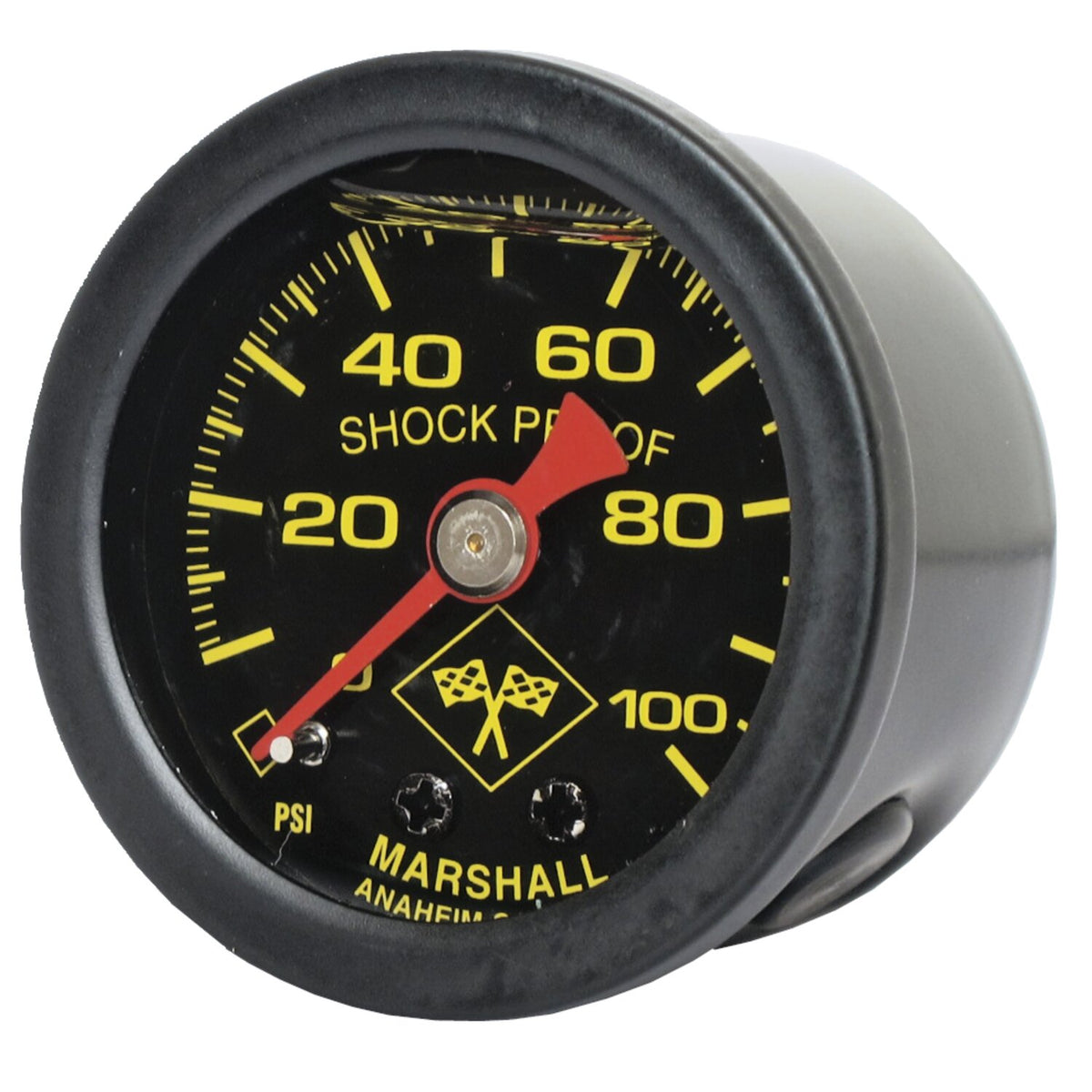 Marshall oil pressure gauge, 0-100 PSI. Black housing