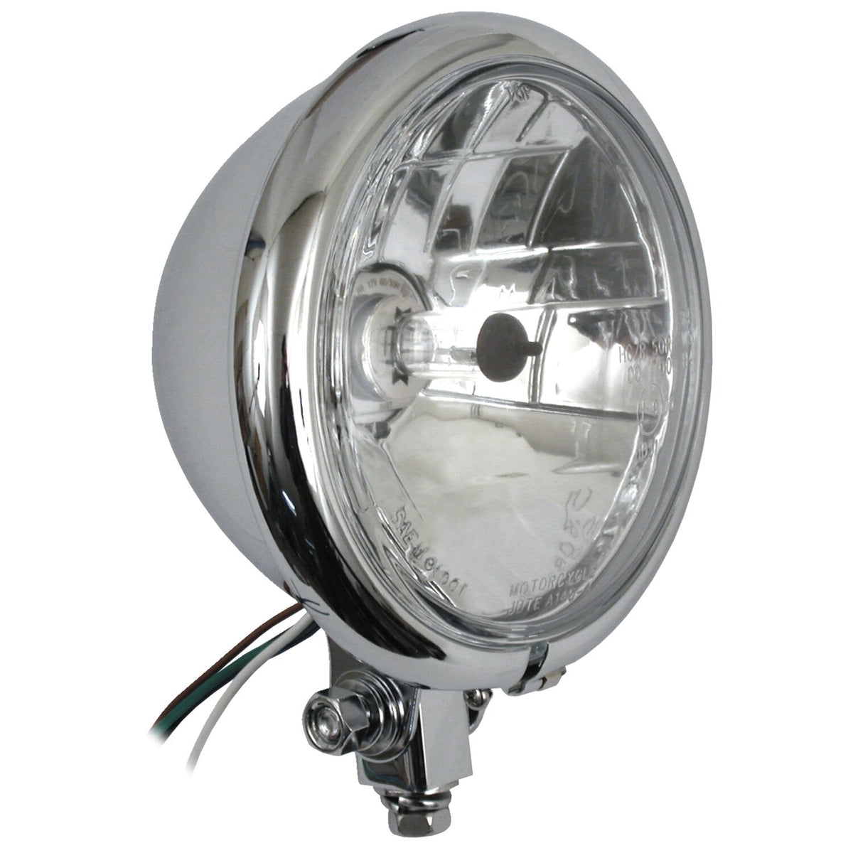 Bates style 5-3/4" prismic H4 headlamp. Chrome