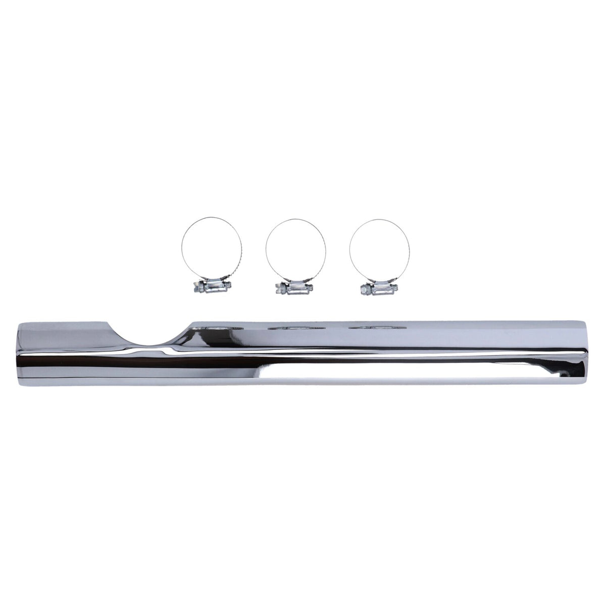 Paughco, Heatshield front-low notched. Chrome