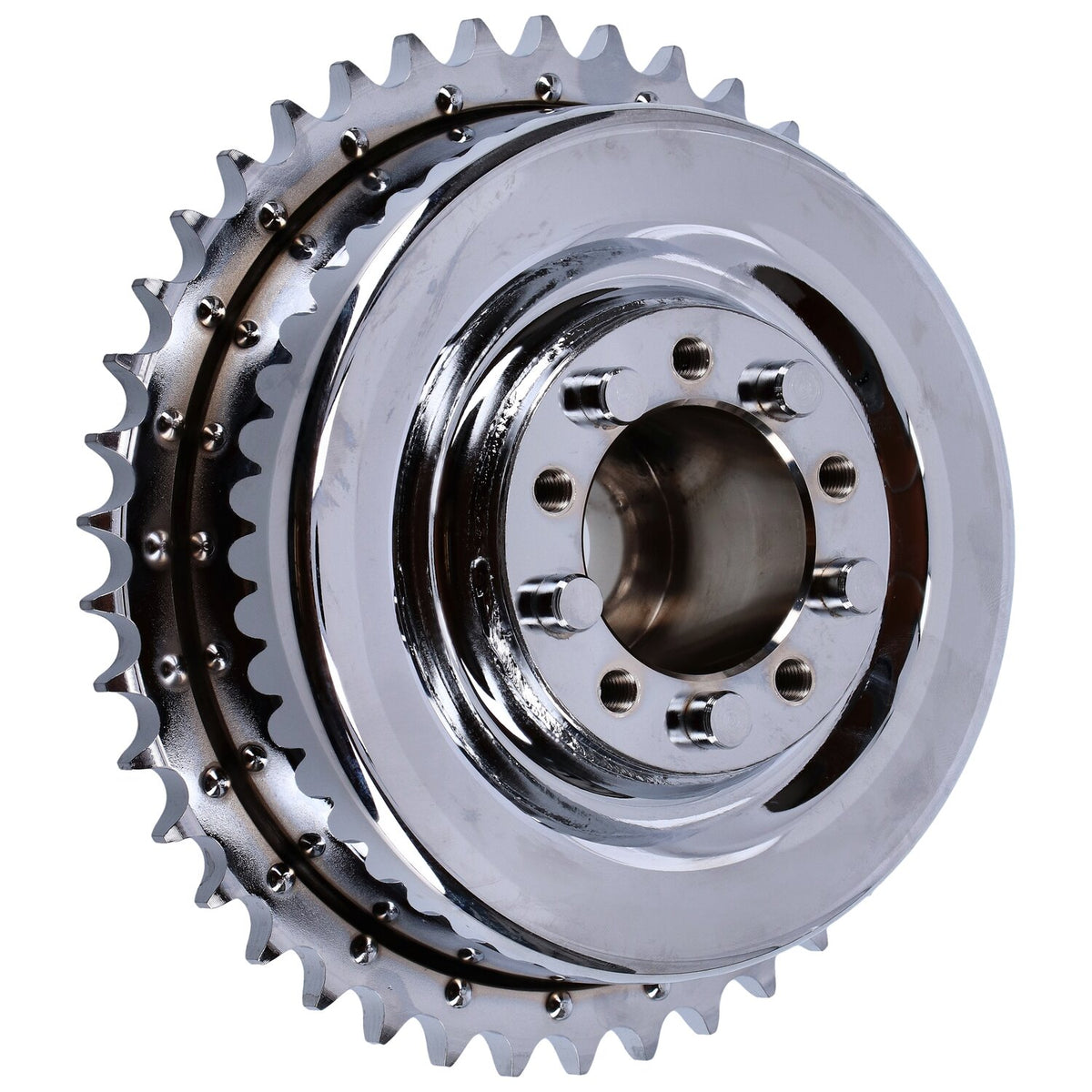 45" Flathead rear brake drum & sprocket. Chrome