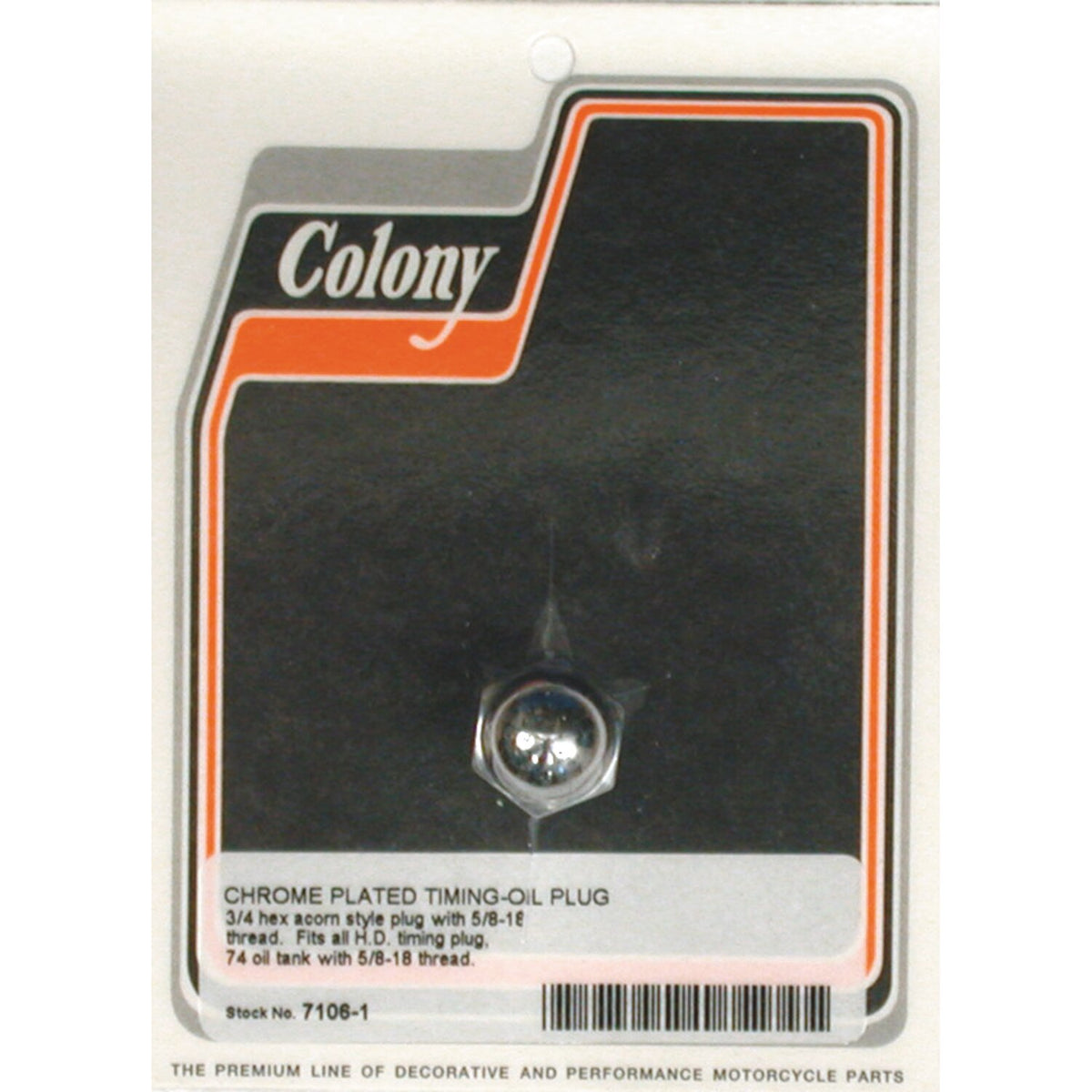 Colony, timing/drain plug. Acorn. Chrome