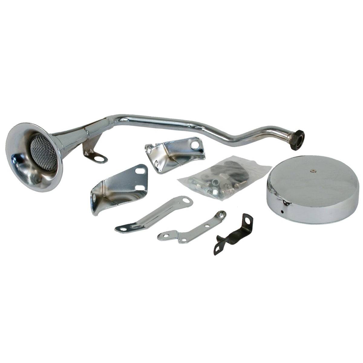 Early style trumpet horn kit. 6-volt. Chrome