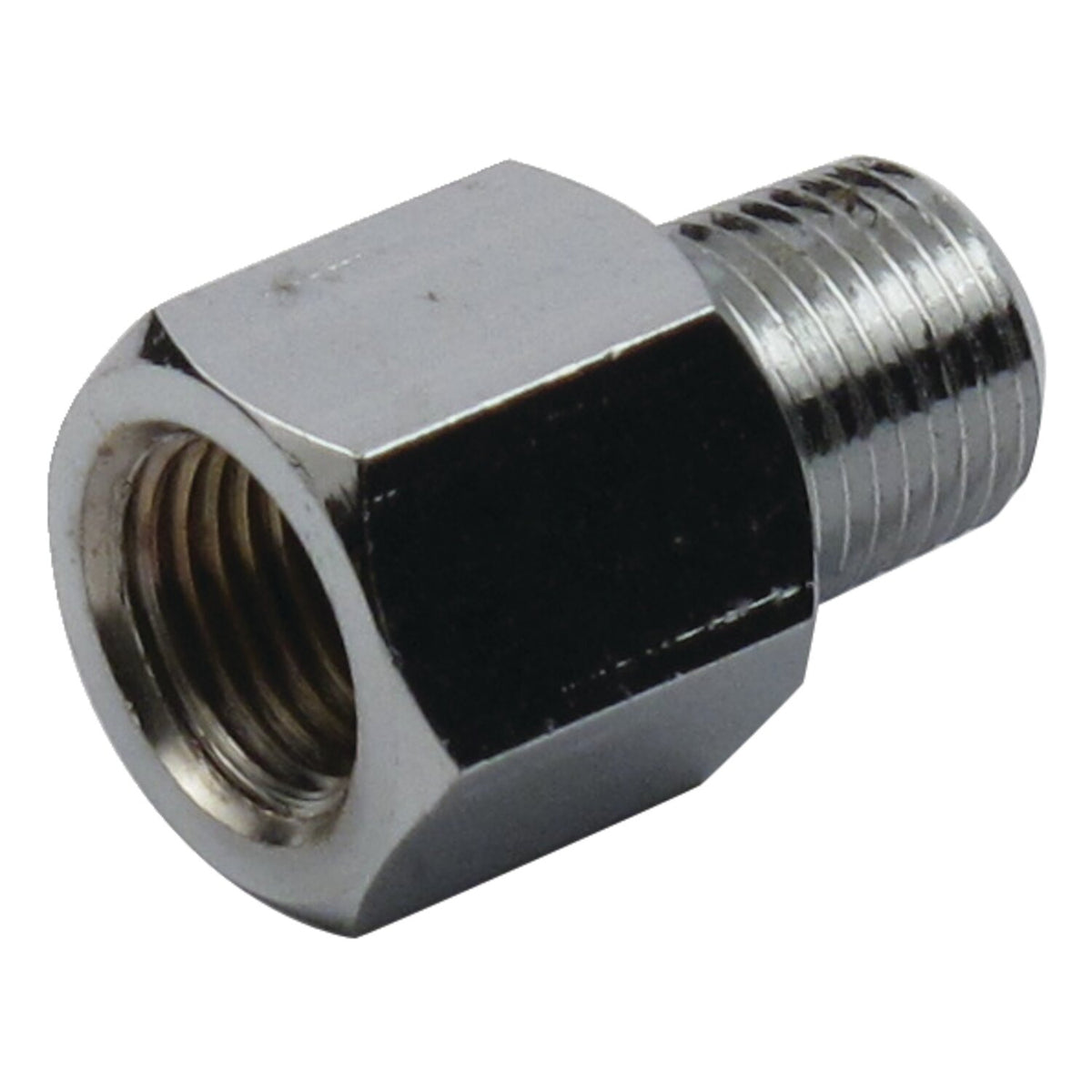 Adapter fitting, straight. 1/8" NPT to 1/8". Chrome