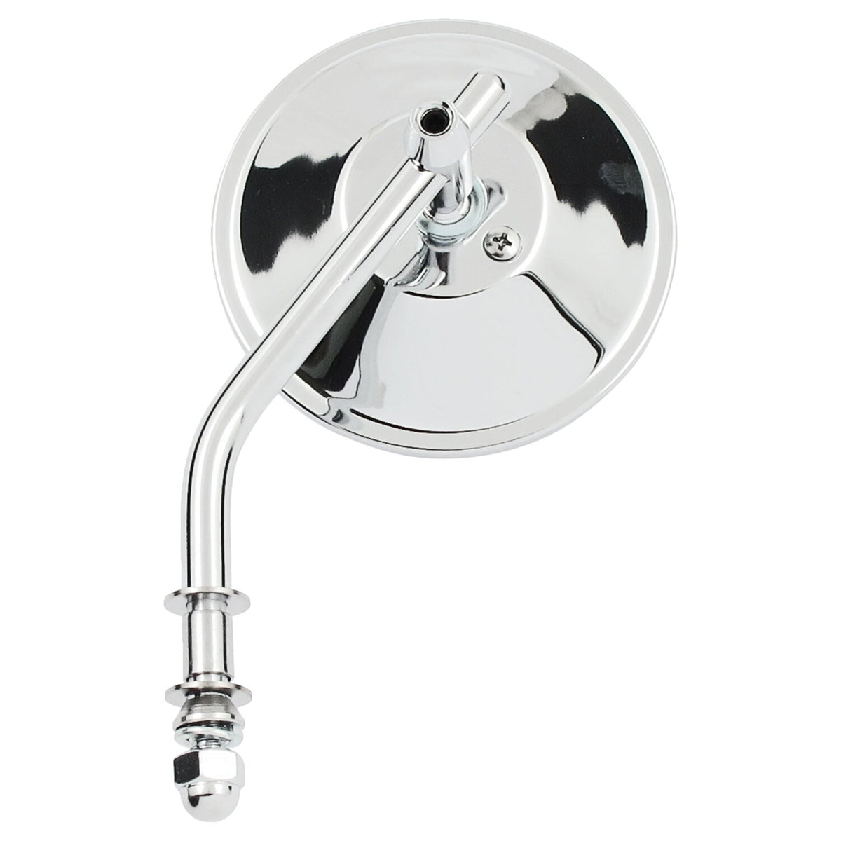Steel 3" round mirror. Chrome, short stem