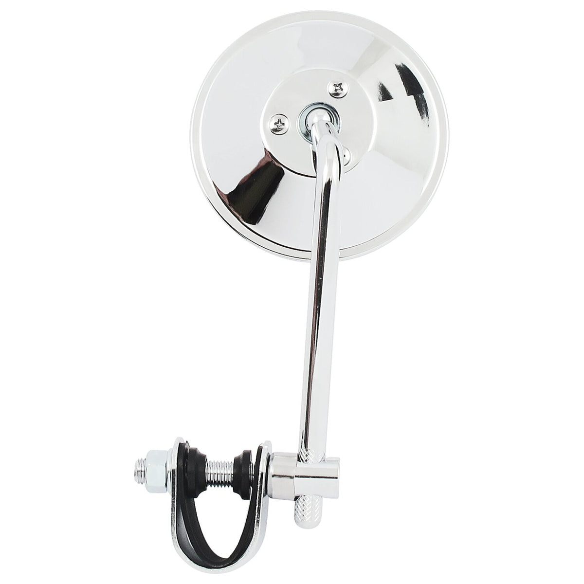 Round clamp-on style steel mirror, 4" with 5" stem