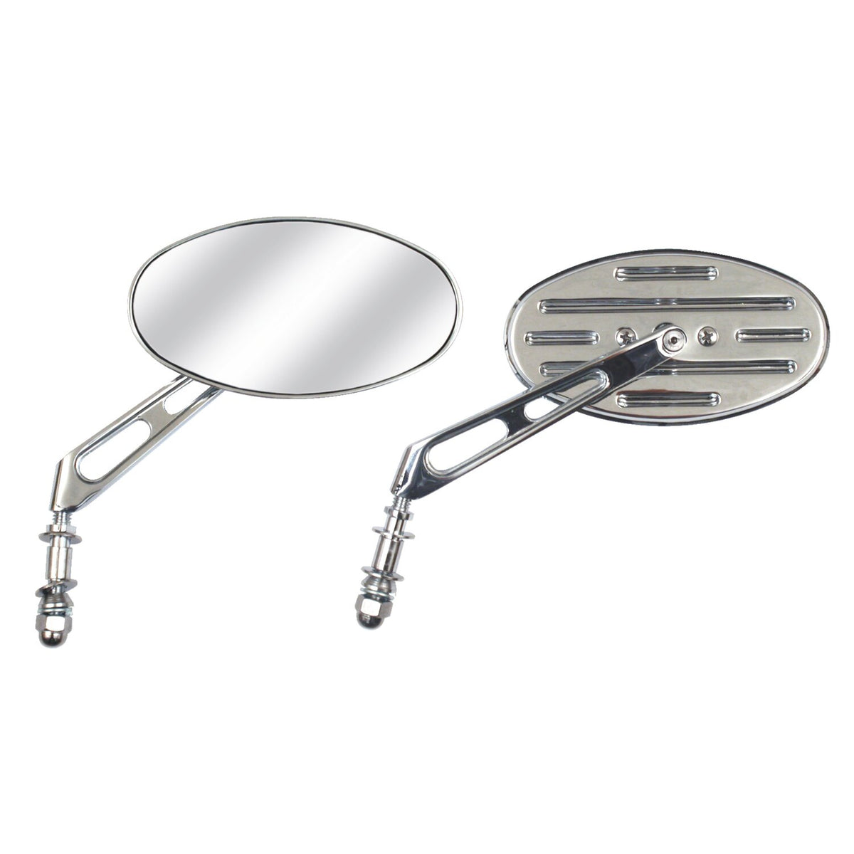 Slotted cateye mirror. Chrome, short stem
