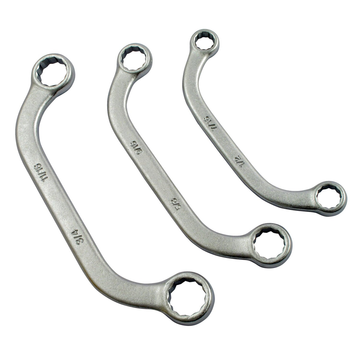Curved box end wrench set. 3-piece