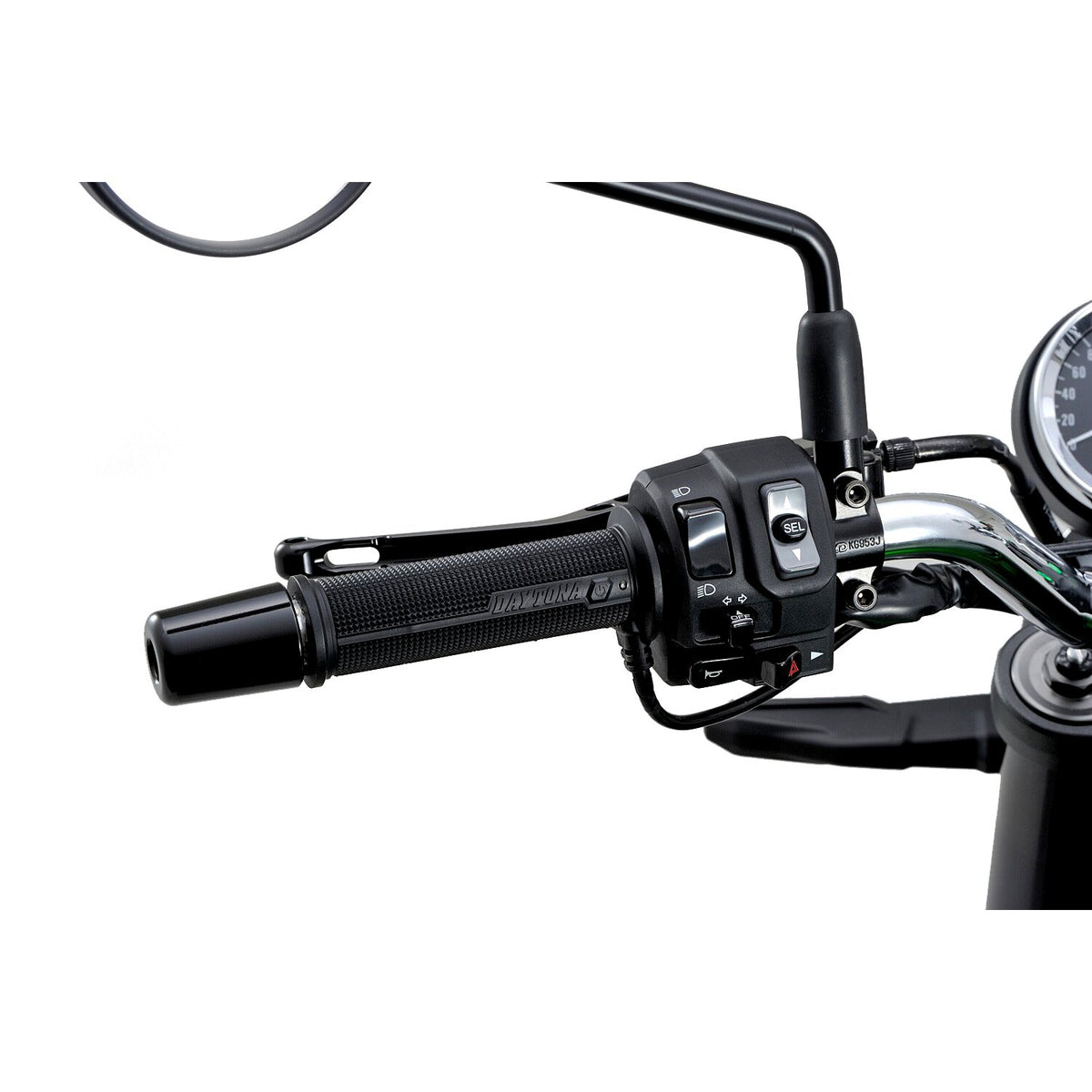 Daytona, heated grips, for 7/8" (22mm) handlebars. Black