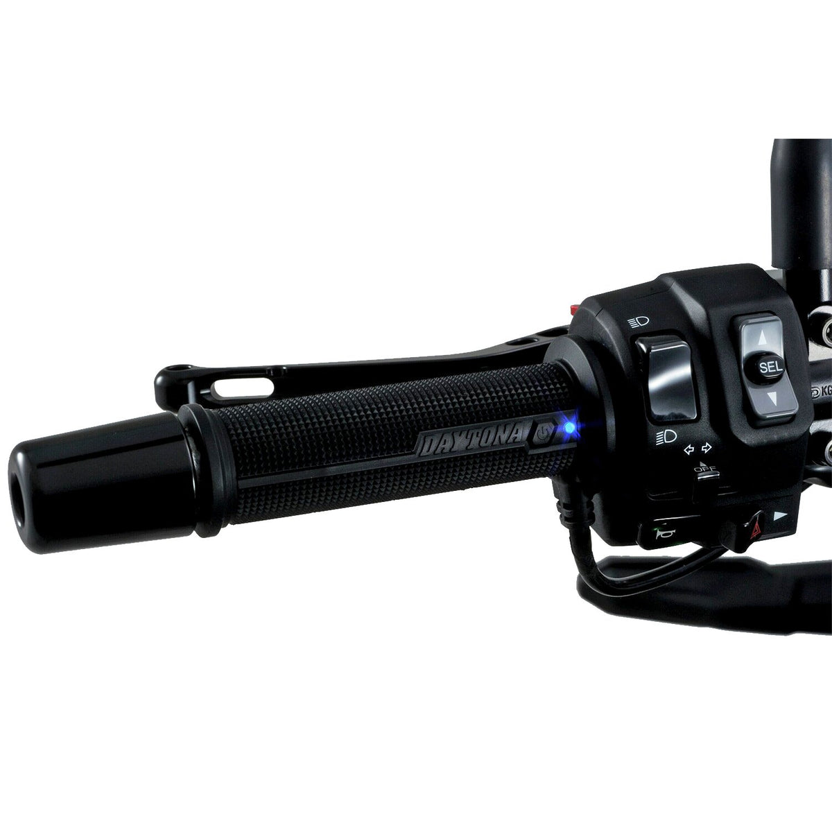 Daytona, heated grips, for 7/8" (22mm) handlebars. Black