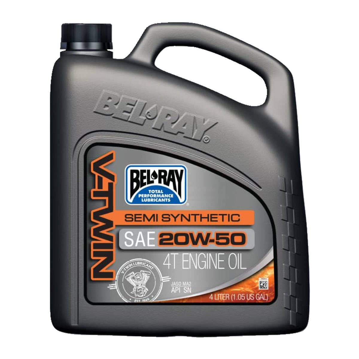 Bel-Ray V-Twin semi-synthetic motor oil, 20W50. 4L