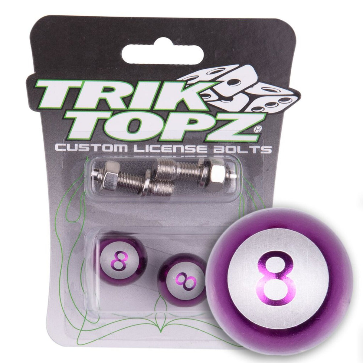 Trik Topz, Eight Ball license plate mounts. Purple