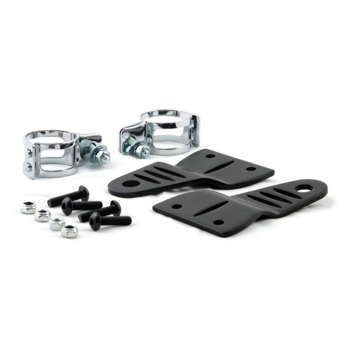 Striker, slotted side mount headlamp bracket assembly. Black