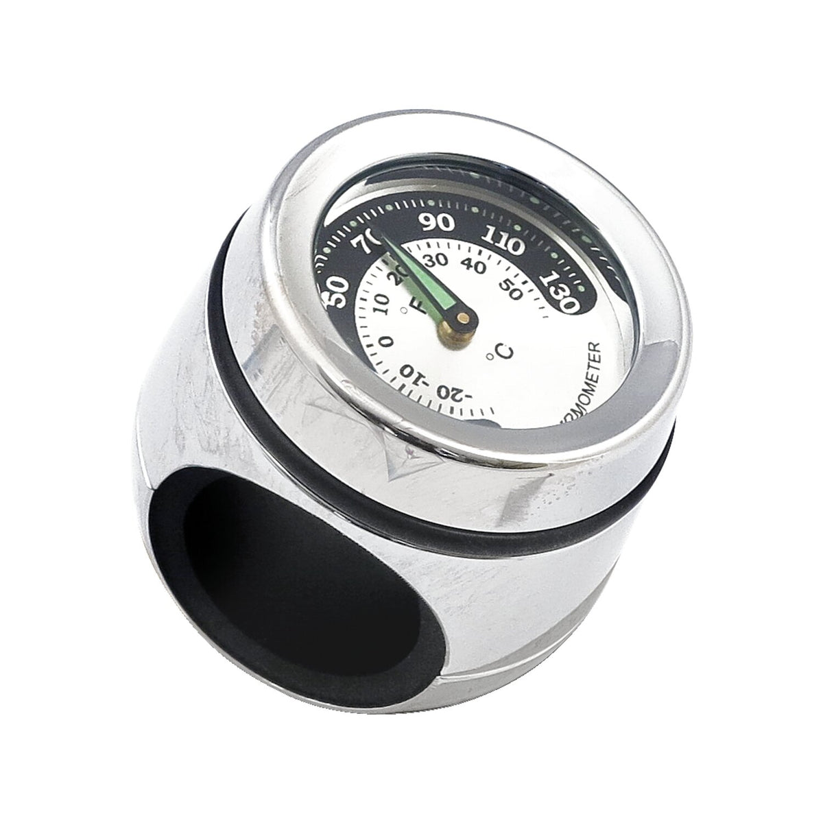 Handlebar mounted thermometer. Chrome